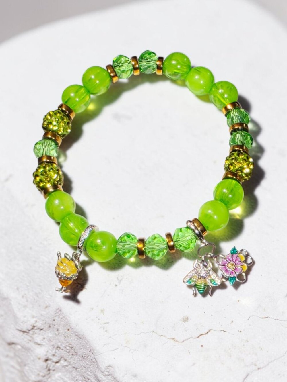 Lime Blossom Beaded Charm Bracelet